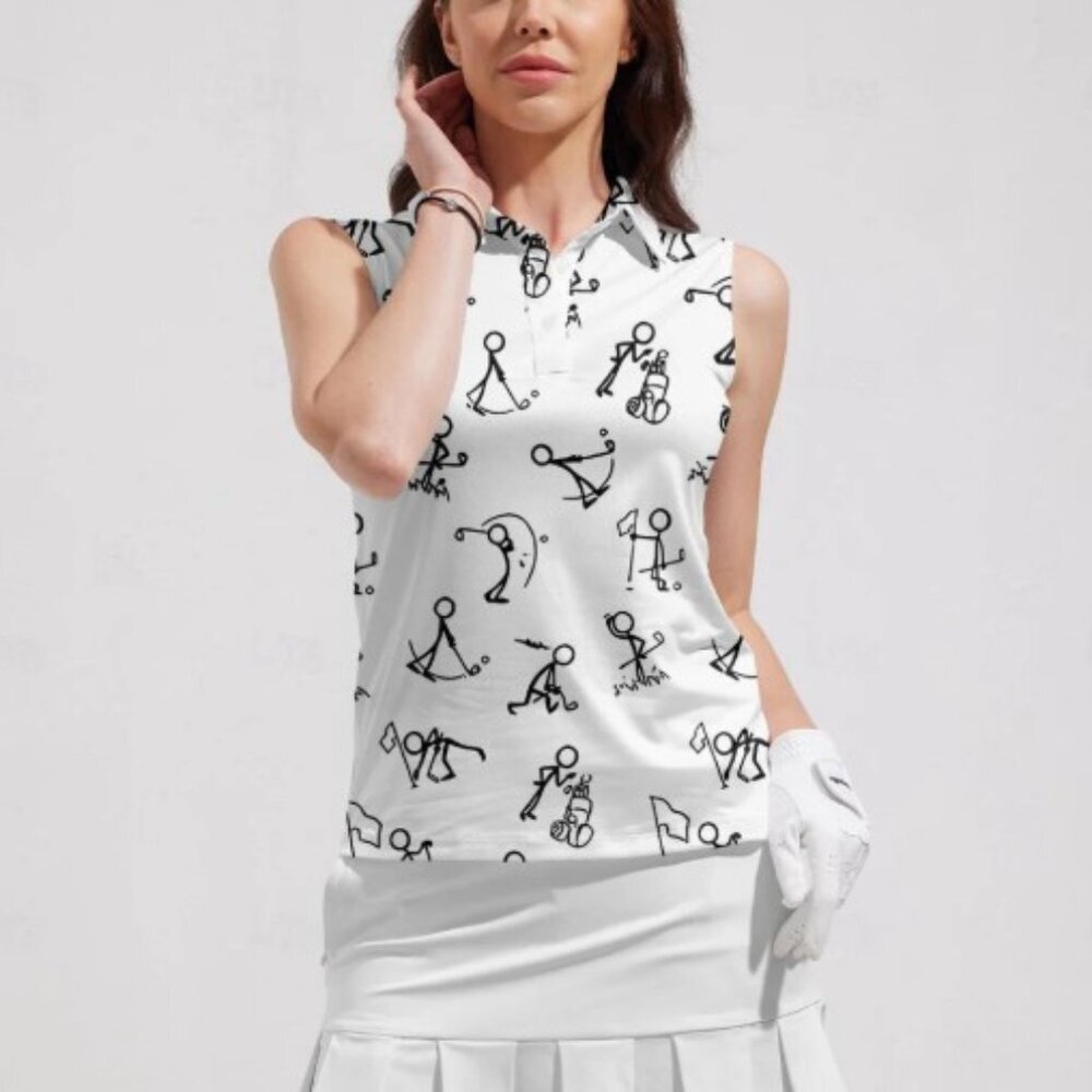 Acegolfs Stick Figure Hyper-prep Sleeveless Polo Top UPF50+, Large - Picture 5 of 10